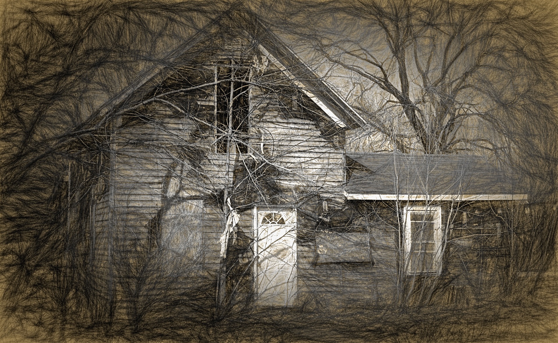 Заброшенный дом рисунок